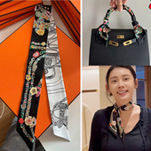 秋瓷玄同款 领巾韩国东大门飘带100%真丝twill绑包手柄小丝巾缠包