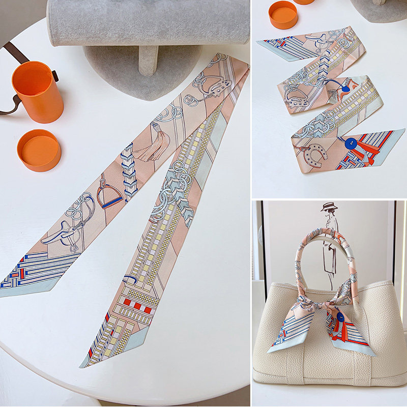 100%桑蚕丝小丝巾18姆米真丝H家新款twill缠包带长领巾绑包包手柄