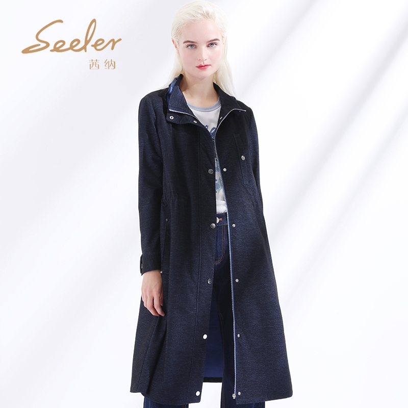seeler/茜纳女士风衣外套上衣中长款过膝宽松
