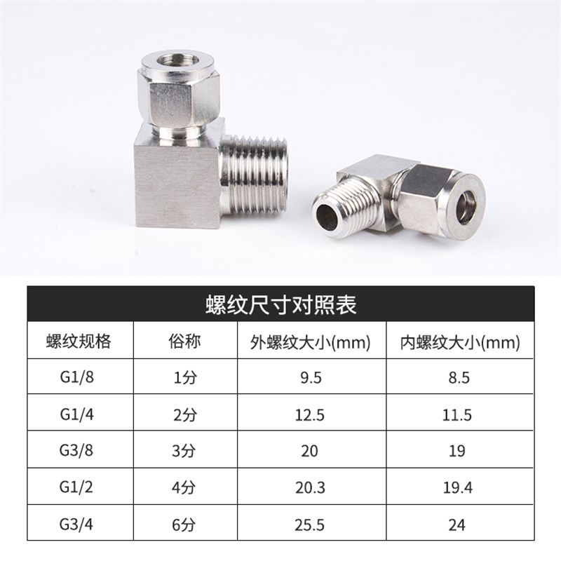 304不锈钢双卡套式直角终端接头 90度弯通弯头英制管角接铜管钢管