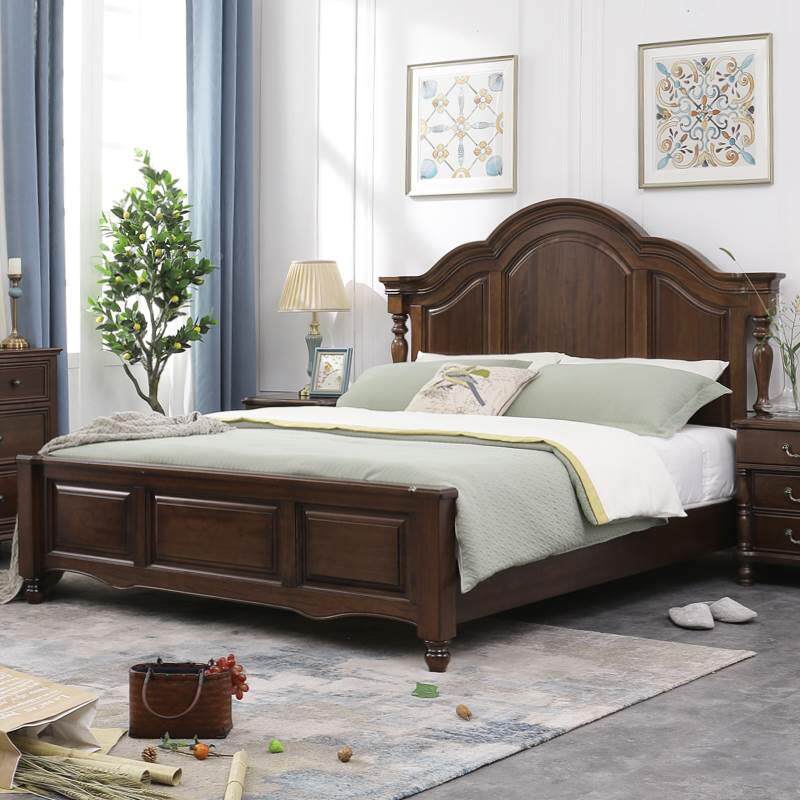 美式床全实木气压高箱储物双人床乡村复古小美风格主卧核桃木家具