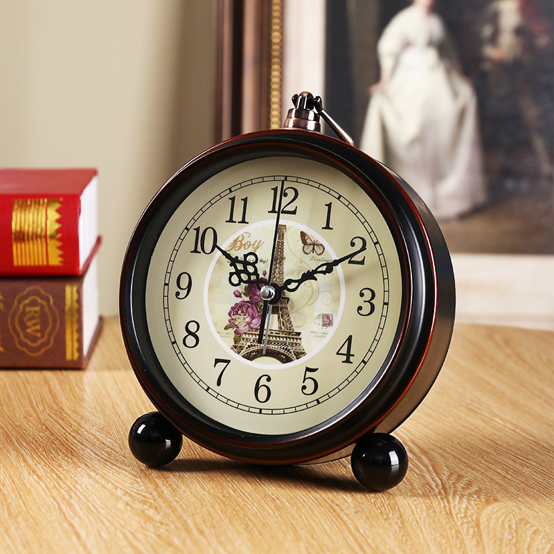 复古小闹钟桌面台式钟表摆件座钟静音学生用家用卧室时钟床头老式