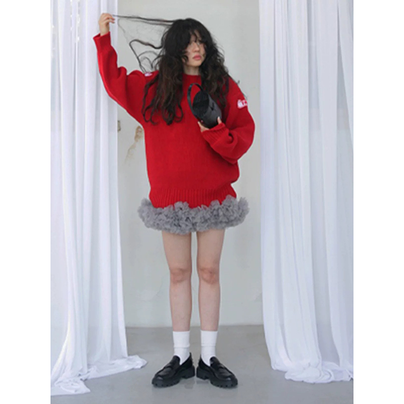 库芦ins冬季高腰网纱半身裙