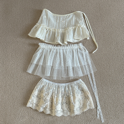 库芦纯棉叠穿蕾丝镂空网纱半身裙