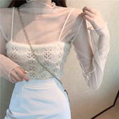 半高领蕾丝衫 小水玉点内搭很仙上衣 透明网纱打底衫 女长袖 秋冬韩版