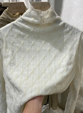 白色加绒蕾丝打底衫女秋冬新款加厚保暖内搭高领时尚洋气网纱上衣