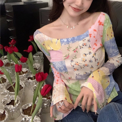 春秋夏季短款防晒上衣女装长袖t恤设计感小众网纱气质内搭打底衫