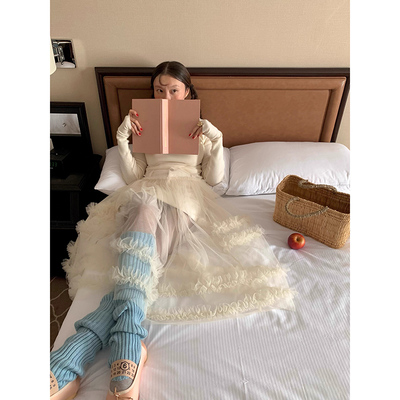 高级感轻奢外搭米色吊带网纱长裙