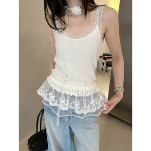 韩系别致小众蕾丝拼接叠穿吊带背心女内搭上衣欧洲站2025春夏新款