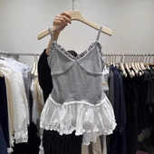 甜美木耳边拼接裙摆背心女无袖 2025春季 新款 吊带上衣潮