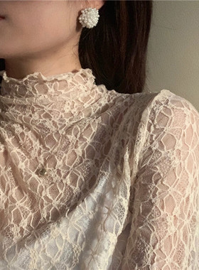 蕾丝打底衫 弹力蕾丝两色可选显瘦半高领百搭套头上衣女
