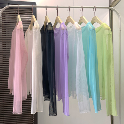 糖果色网纱透视防晒内搭打底衫