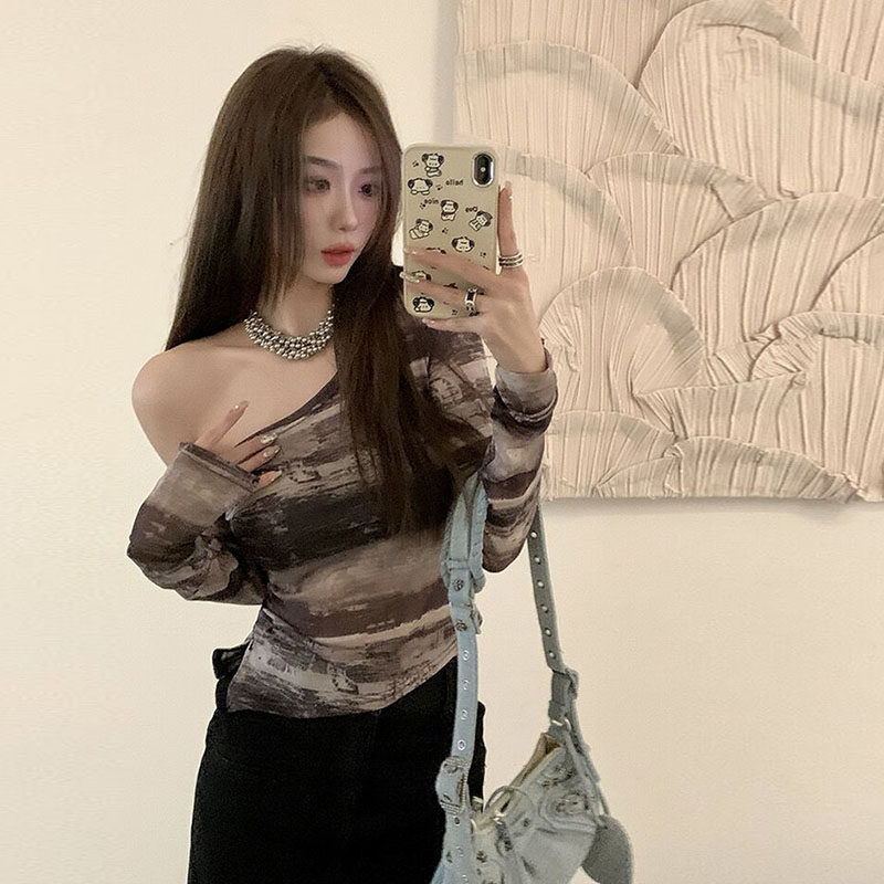 美式复古斜肩网纱薄款防晒上衣