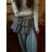 街头一片式 系带叠穿下摆配裤 子格纹屁帘裙帘女