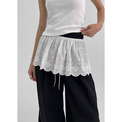 库芦白色刺绣花边叠穿裙帘