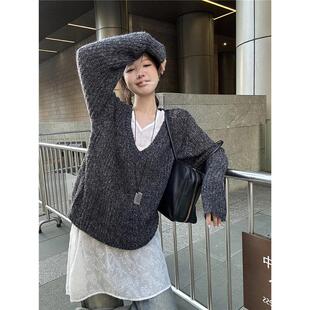 2024秋季新款韩系ins风透视感V领系带百搭叠穿背心屁帘短裙