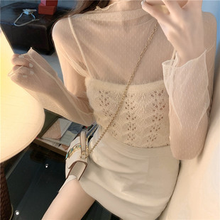 速发仙仙洋丝蕾气小衫底冬新款精致透透内搭很仙的网纱打秋上衣