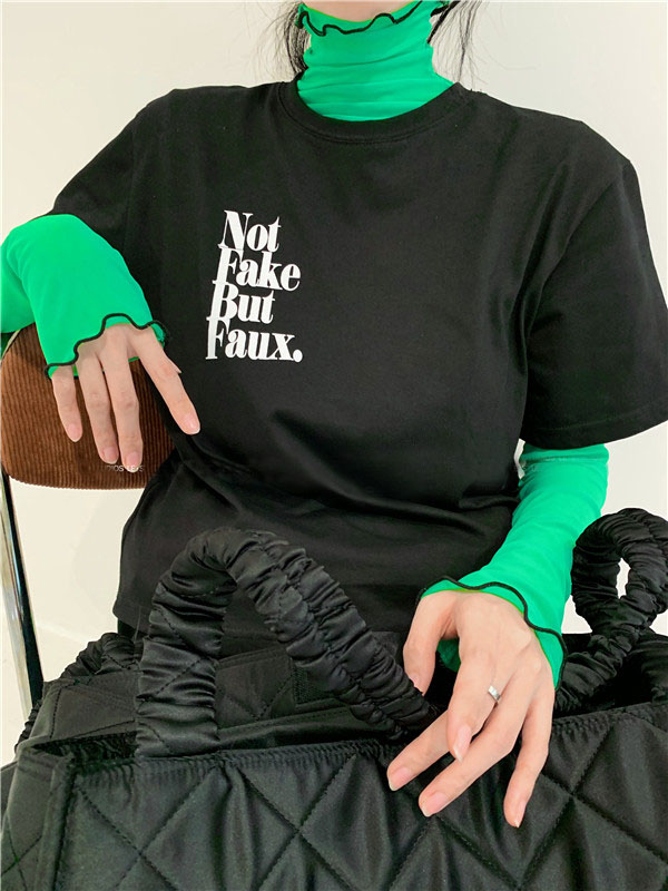 薄款上衣新款高领木耳边内搭打底衫长袖t恤女修身洋气ins