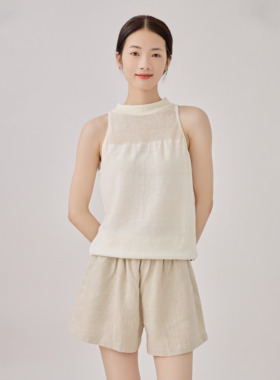 Onrays|100%汉麻圆中高领镂空针织背心