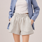 女高腰显瘦花苞短裤 onray 100%纯亚麻舒适透气显长腿宽松短裤