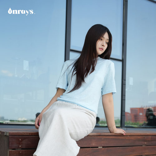 onrays|纯汉麻轻薄软糯针织T恤短袖衫加高领口护穴位