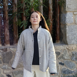 onrays|亚麻棉绉布纱加厚棉衣新疆棉花填充小高领短款插肩棉服