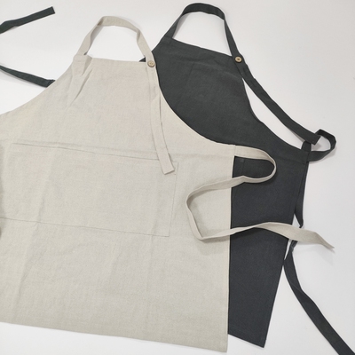 挂脖围裙亚麻棉厨房家用画画烘焙奶茶咖啡店工作服