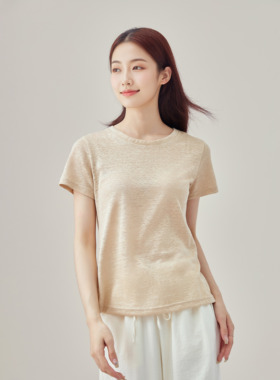 100%汉麻轻薄透气吸汗宽松圆领女士修身短袖T恤