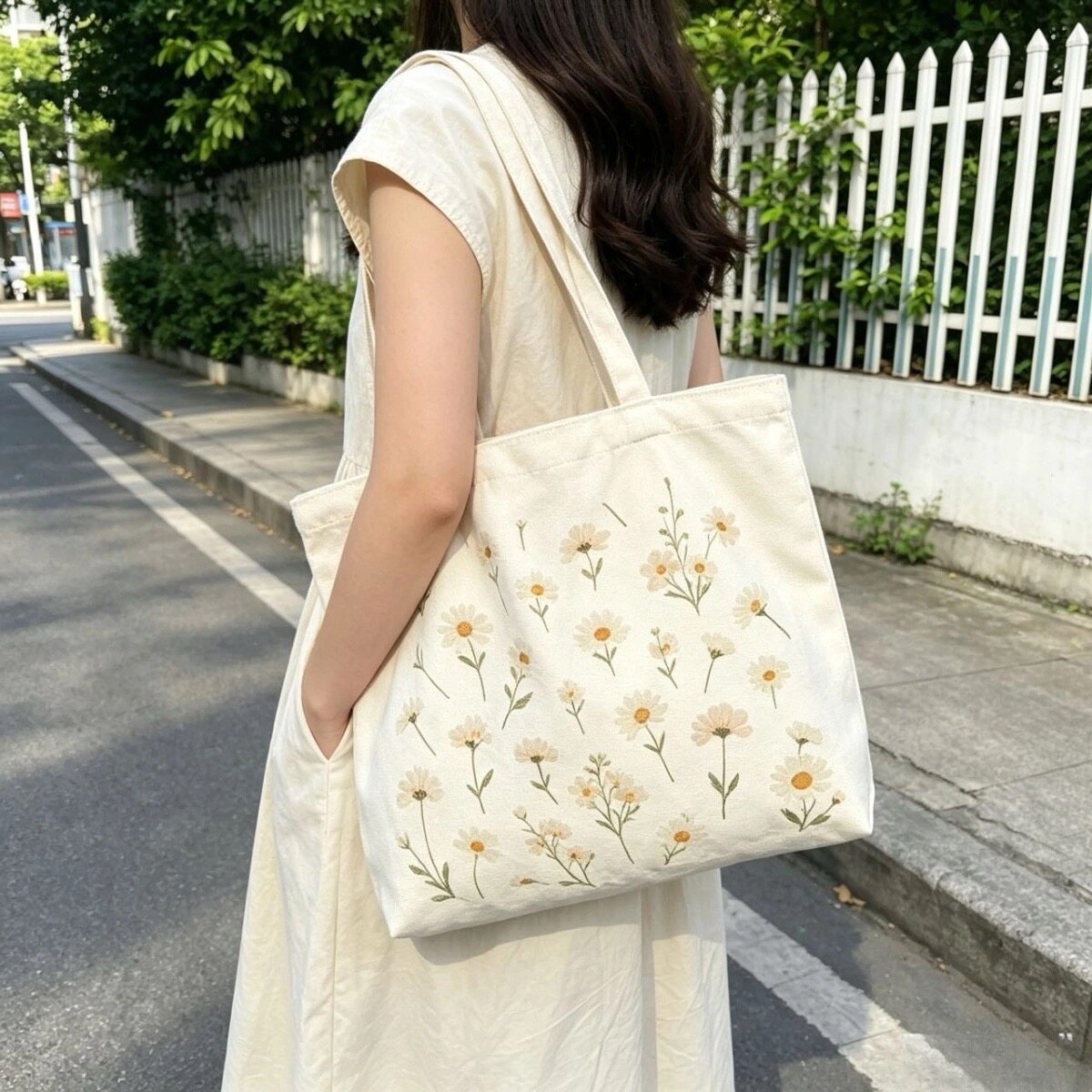 小雏菊帆布大容量通勤托特包