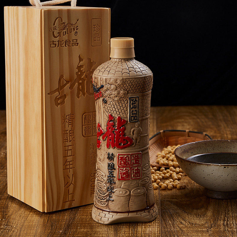 古龙食品 珍品精酿五年黄豆古法酿晒酱油500ml高档礼品送客户