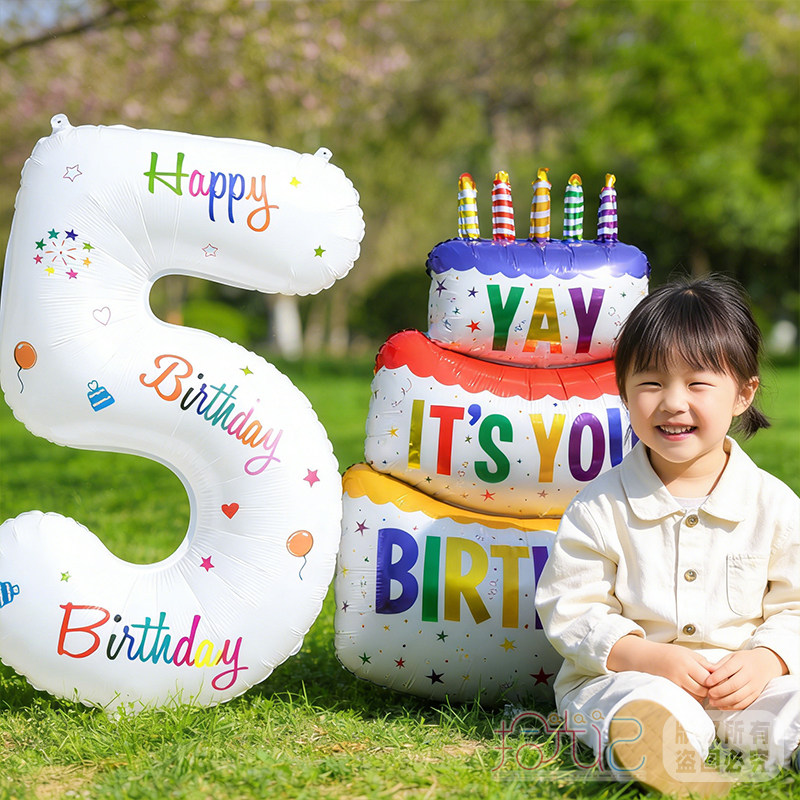 白色数字蛋糕气球生日派对道具