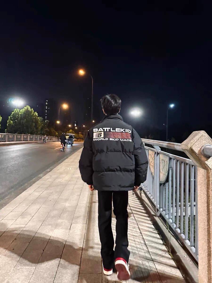 网红同款美式休闲小众旗帜印花棉衣棉服男女加厚外套立领面包服潮