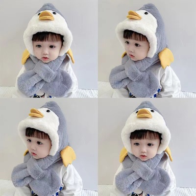 儿童帽子围巾口罩一体秋冬男女童宝宝毛绒保暖套头帽防寒护耳帽圣