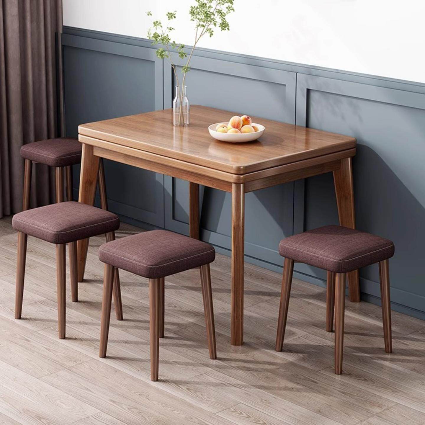 实木腿餐桌出租房小户型家用商用北欧简约吃饭桌子长方形桌椅组合