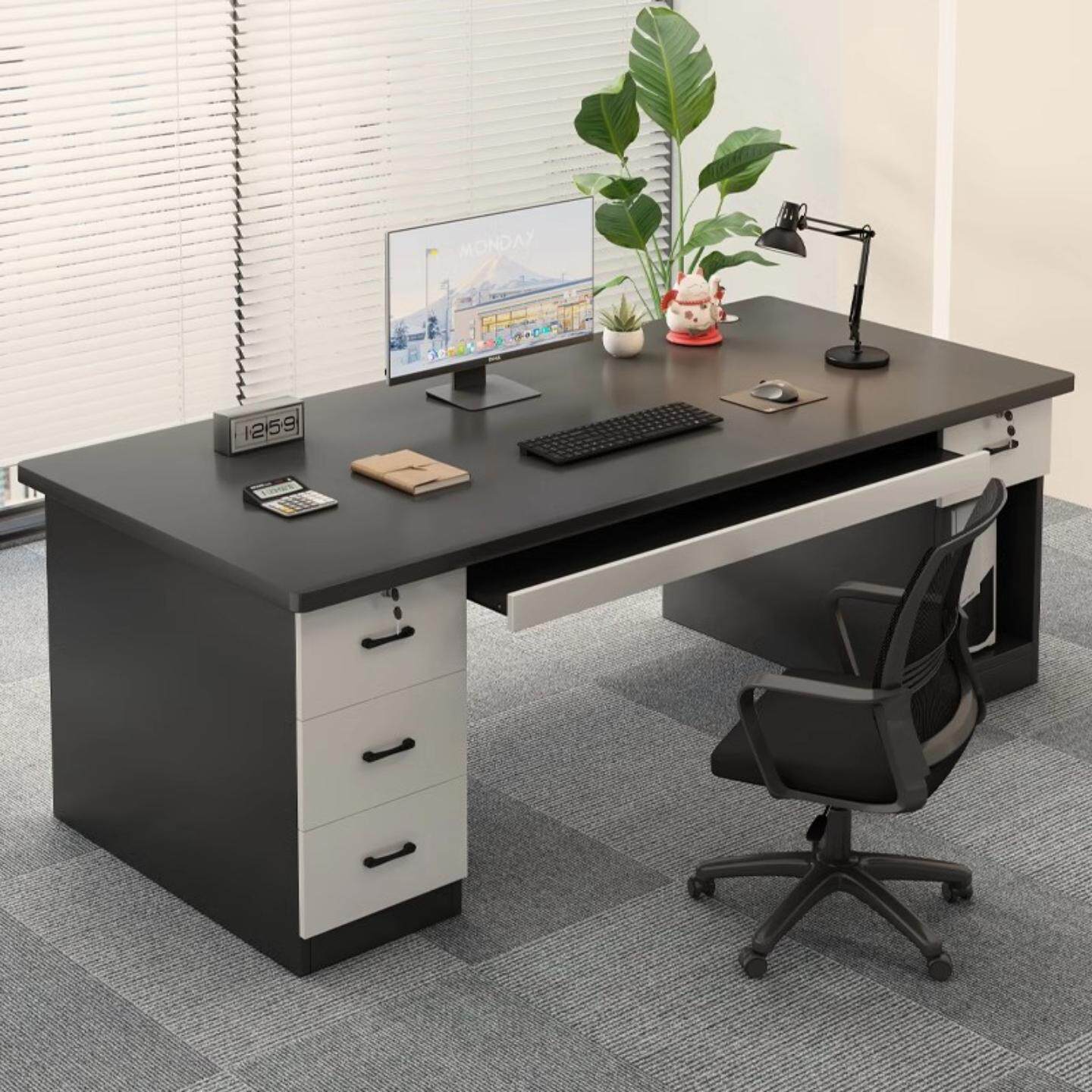 台式电脑桌带抽屉办公桌卧室简易写字桌家用桌椅组合放主机电竞桌