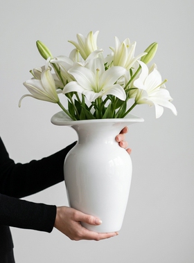 简约优雅白色陶瓷花瓶客厅摆件