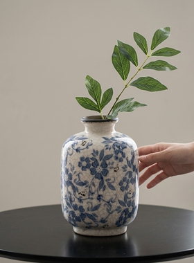 新中式青花瓷仿古裂纹花瓶摆件