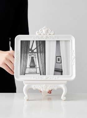 欧式复古白色雕花相框摆件