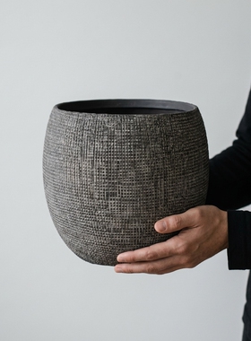 复古仿石圆形水泥花盆摆件