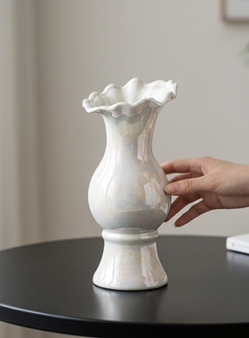 轻奢陶瓷白花瓶甜美风客厅摆件