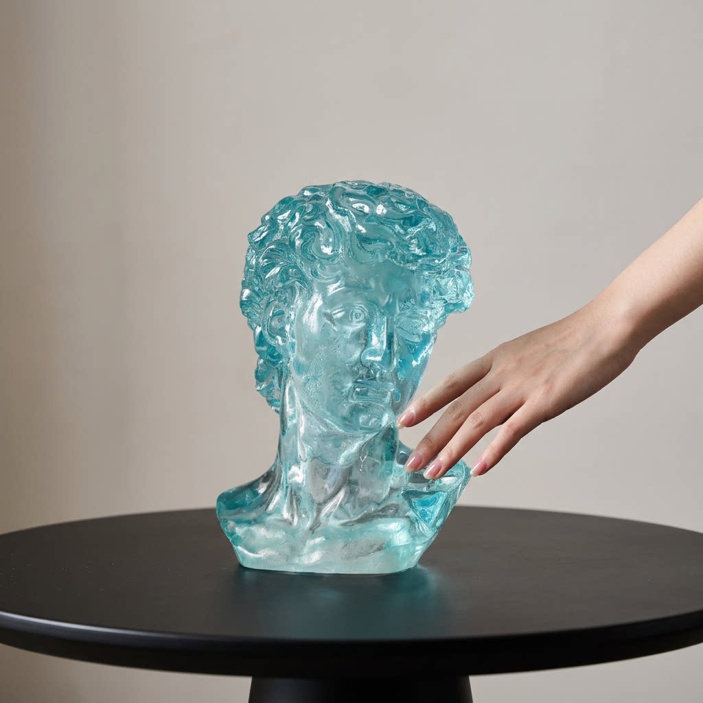 透明树脂大卫头像摆件蓝色水晶雕塑桌面装饰品家居艺术品