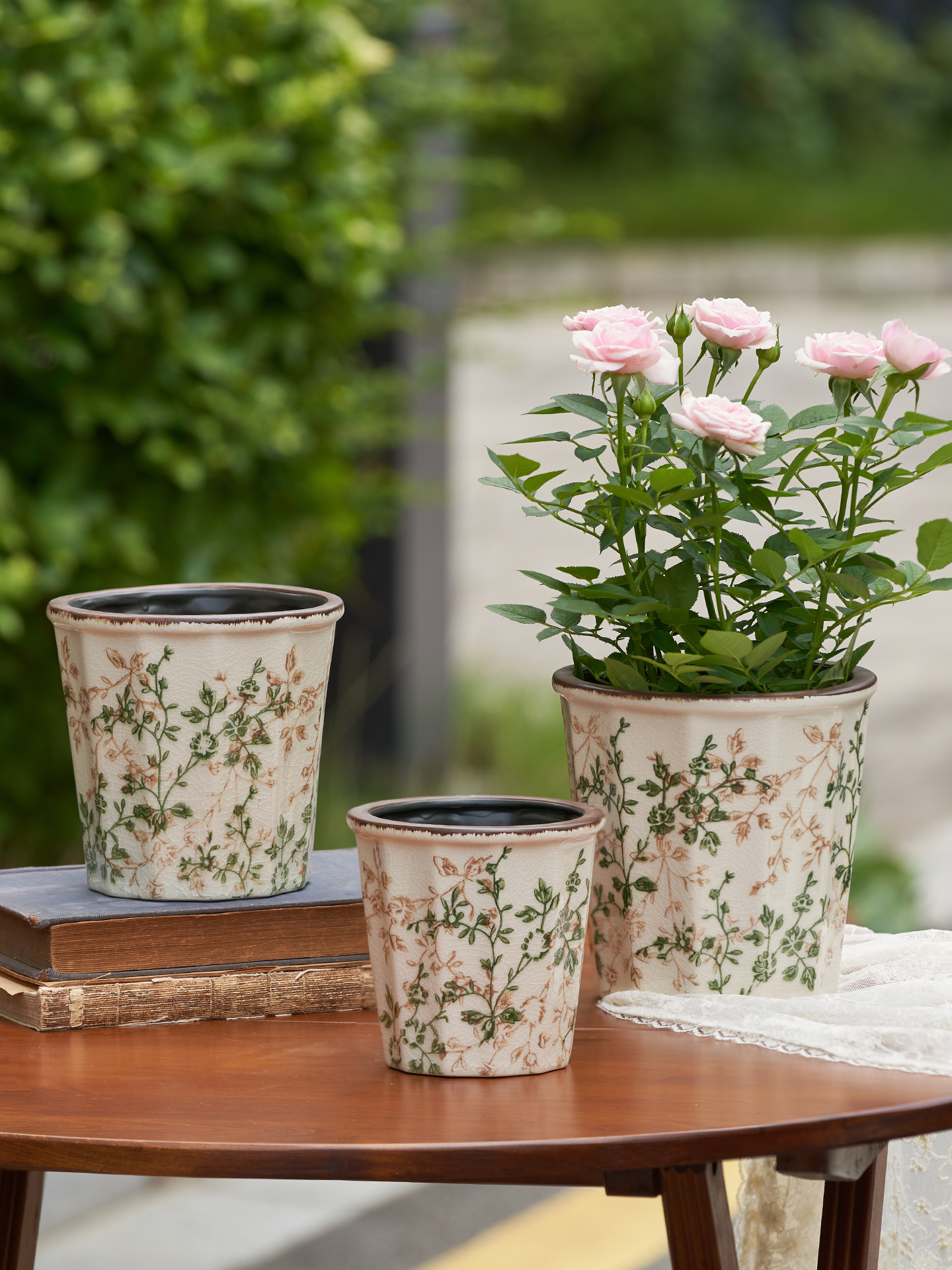 田园繁花陶瓷花盆冰裂清新覆古绿萝盆栽蝴蝶兰花创意摆件桌面客厅