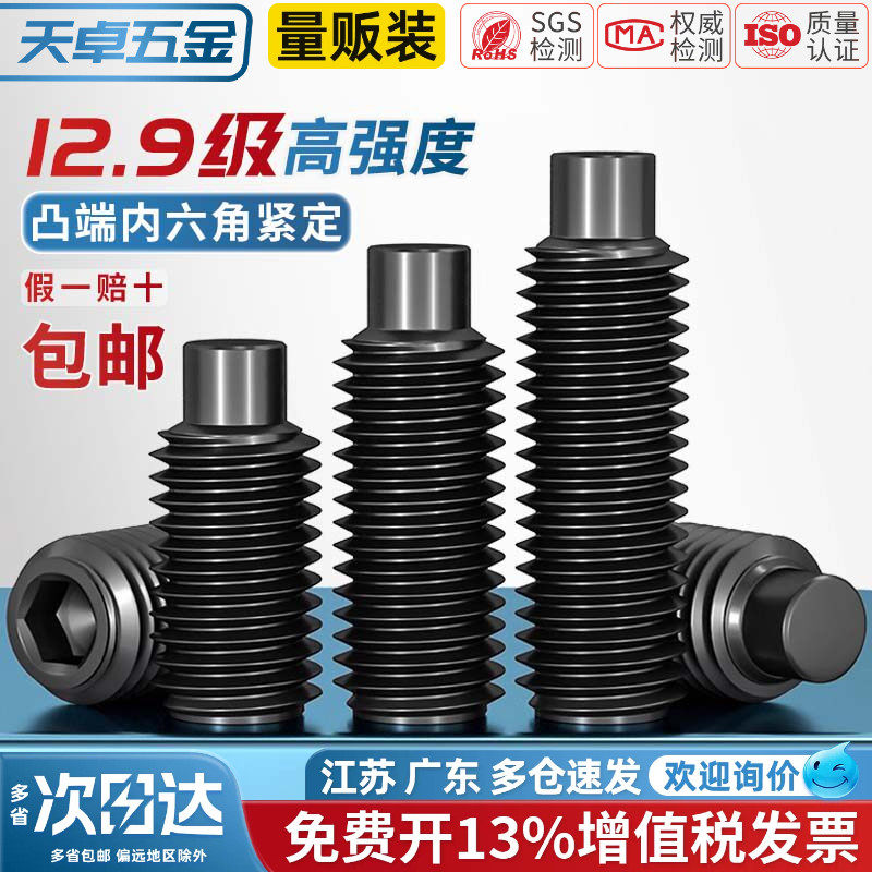 M3-M16凸端紧定12.9级内六角螺丝机米螺钉顶丝无头止付螺栓M4M5M6