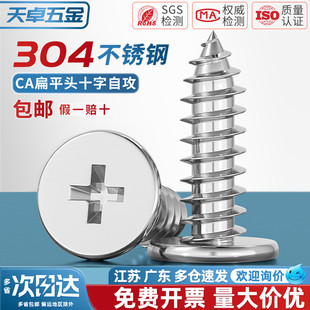 304不锈钢CA扁平头自攻螺丝钉大薄头子平头尖尾沉十字MM2M3M4M5M6