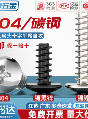 TB镀镍/黑/304不锈钢十字大扁头平尾自攻螺丝蘑菇头螺钉M3M3.5M4