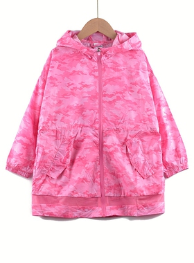 Z8春夏季白色粉色连帽拉链薄款UV抗紫外线宽松长款儿童成人防晒衣