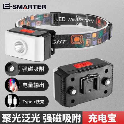 新款户外头戴式多功能头灯led光源可充电强光带磁铁钓鱼灯