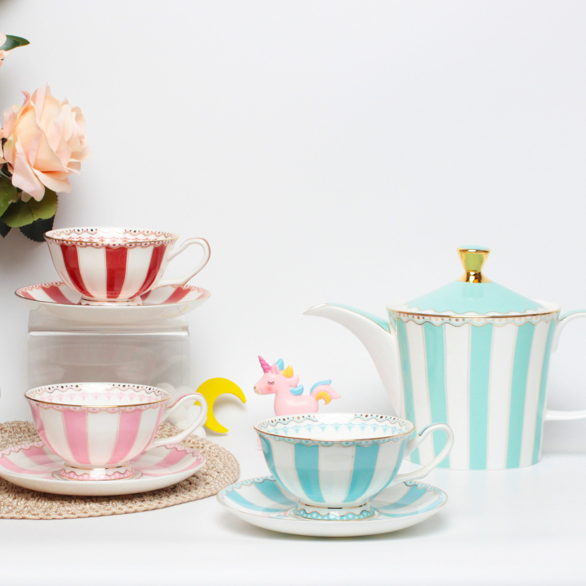 创意咖啡杯陶瓷杯小清新骨瓷杯马克杯糖果色茶壶水杯套装