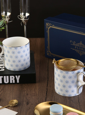 FLORIS蓝色幻想曲骨瓷套二马克杯套装咖啡杯陶瓷杯随手礼创意礼盒
