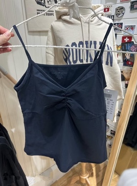 Brandy Girl新款美式复古辣妹v领褶皱吊带女bm背心修身短款上衣潮
